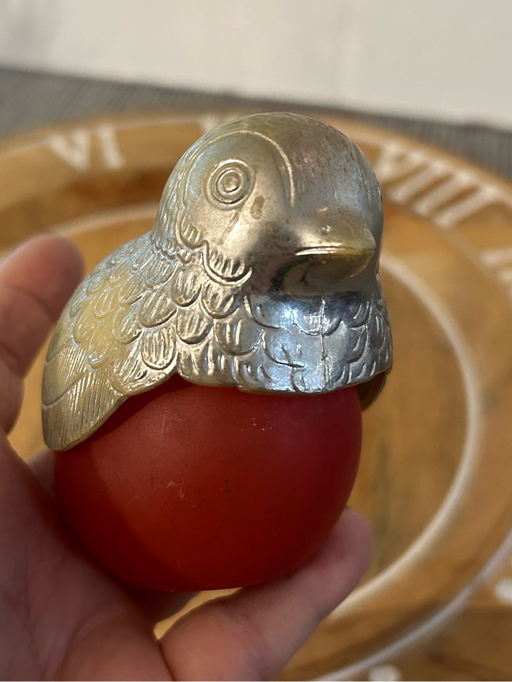 Avon bird Cologne holder empty vintage glass bird silvertone and red glass - Picture 1 of 16